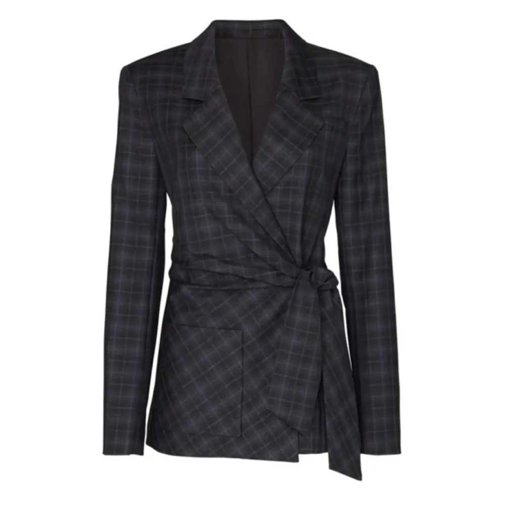 Tibi Marvel Plaid Wool Blend Tie Waist Blazer Jacket Size 10 - Picture 6 of 12